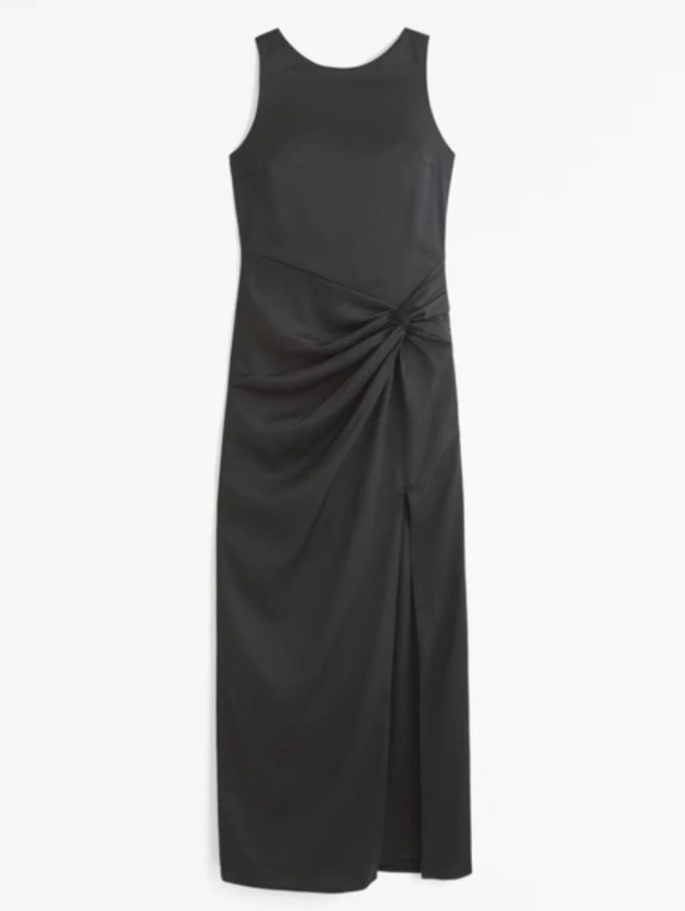 NWT Abercrombie & Fitch Draped Skirt Satin Maxi Dress Black MT Tall